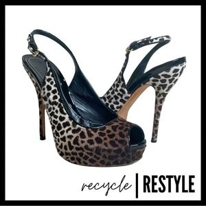 Gucci Sofia Snow Leopard Pony Hair Platform Pumps size 38.5